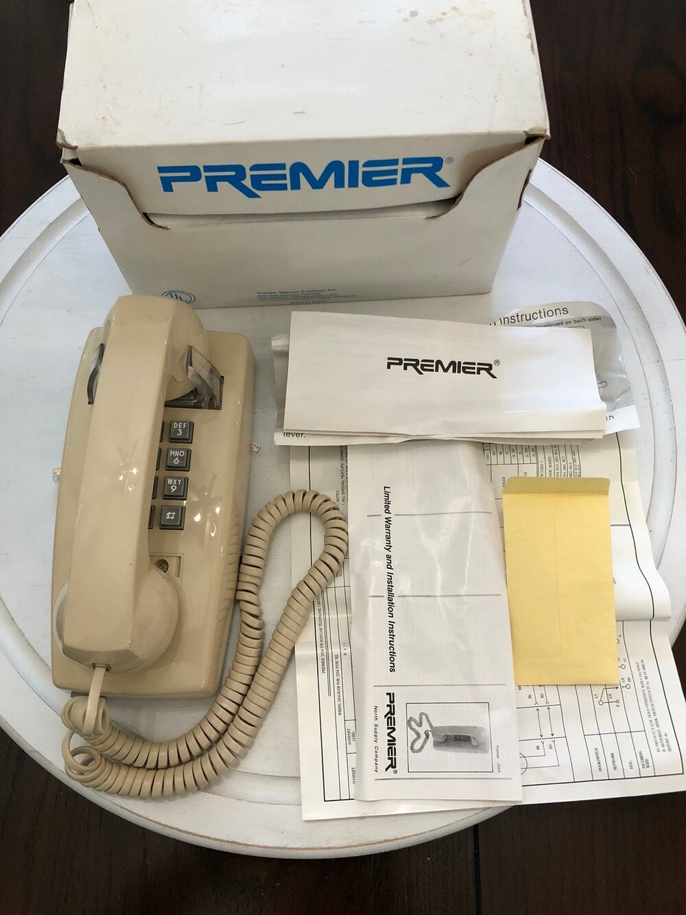 Vintage Premier 2554 Push Button Wall Telephone Handset Tan Tested and Works